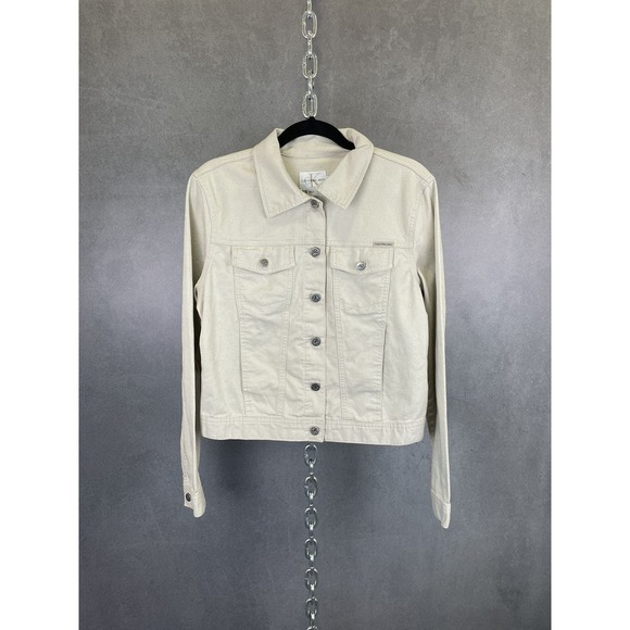 Vintage 90s Calvin Klein Ivory Sand Denim Jacket Size Medium - Picture 2 of 8
